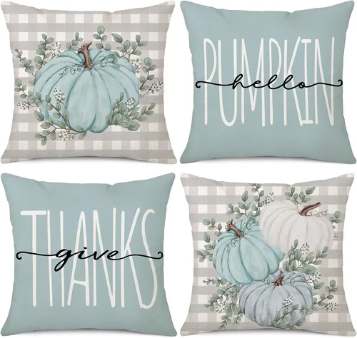 Miniatura 11 de Fundas de Almohada Decorativas de Otoño 18x18 Pulgadas Juego de 4 para Decoración de Otoño Calabaza Gris Camión Feliz Cosecha Granja Decorativas