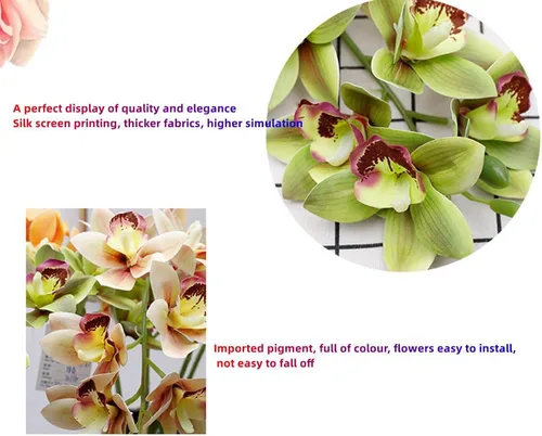 Miniatura 7 de XZJMY Flores artificiales de orquídeas artificiales 3D, flores artificiales de seda de 10 cabezas de seda, flores artificiales para exteriores