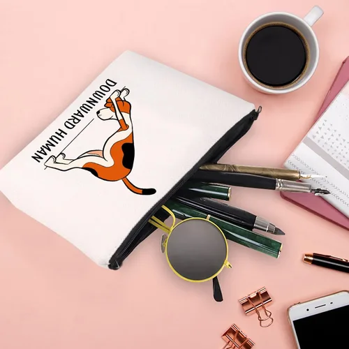 Miniatura 5 de XYANFA Bolsa de maquillaje de yoga hacia abajo para amantes de la yoga humana, regalo para amantes de los perros, regalo para yoga, niña, mamá