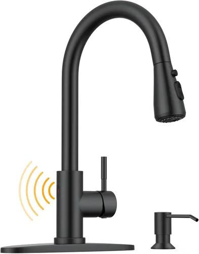 Miniatura 35 de WEWE Grifos de cocina con pulverizador desplegable, grifo de cocina de estilo granja en bronce cepillado con aceite, comercial, moderno, de arco