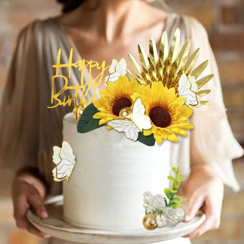 Miniatura 3 de 34 Piezas Decoraciones de Pastel Bohemias de Girasol Decoraciones de Pastel de Mariposa Decoraciones de Pastel de Feliz Cumpleaños con Bolas