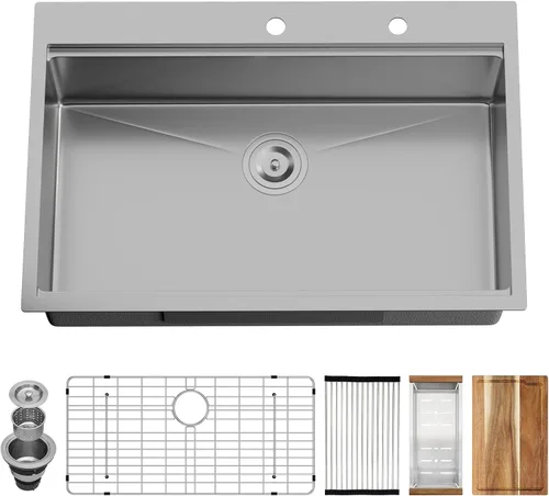 Miniatura 8 de Fregadero de Barra Dorado Con Grifo, Fregadero de Barra de Instalación 18 Pulgadas de Acero Inoxidable para Interior y Exterior, Estación de Trabajo
