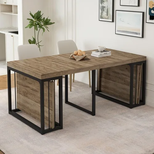 Miniatura 7 de KEIKI Mesa de comedor plegable extensible de 23.62 a 118 pulgadas de largo para 2 a 10 personas, muebles de madera moderna y rústica rectangular