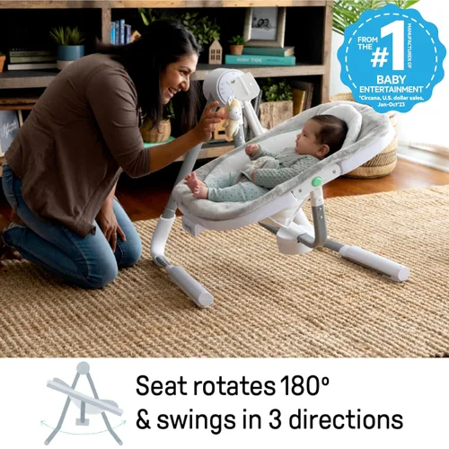Miniatura 3 de Ingenuity Anyway Sway - Columpio portátil plegable de 5 velocidades y asiento infantil multidireccional con vibraciones, sonidos de la naturaleza