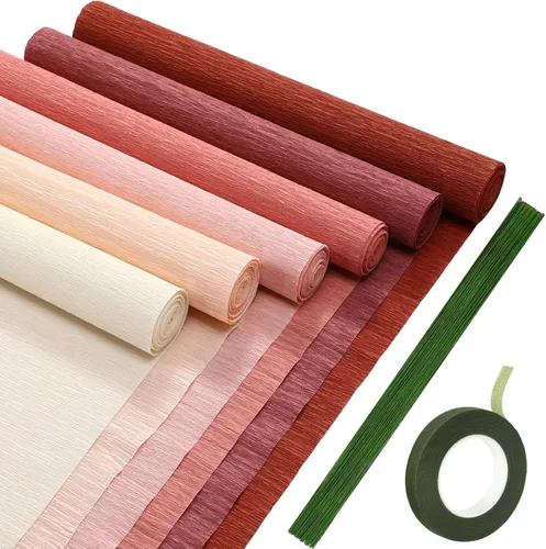 Miniatura 9 de Gersoniel 57 piezas de papel crepé de flores de bricolaje, 6 rollos de hojas de papel crepé de 1.58 onzas, 50 piezas de alambre de hierro floral