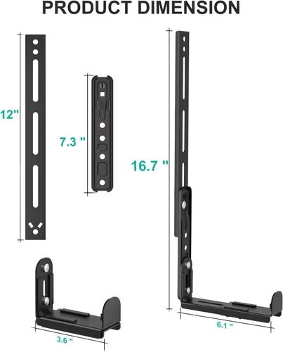 Miniatura 3 de WALI Soporte universal para barra de sonido para TV, soporte resistente para montaje por encima o debajo de la pantalla, longitud de hasta 16.7