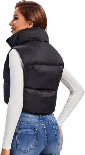 Miniatura 4 de Fuinloth Chaleco acolchado para mujer, cuello alto y ligero, con cremallera