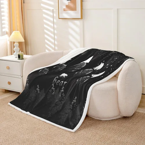 Miniatura 3 de Manfei Manta de oso gris y negro con silueta de árbol para sofá, manta de cama temática de animales salvajes para niños y adolescentes, decoración