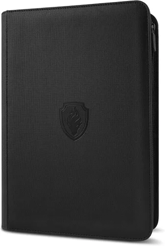 Fabmaker - Carpeta de tarjetas con cierre de alta calidad, 9 bolsillos, cubierta de poliuretano, álbum de colección de tarjetas con cremallera, Negro