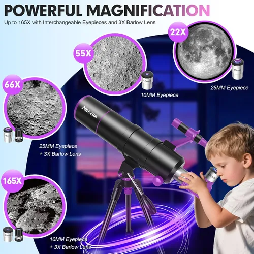 Miniatura 3 de MEEZAA Telescopio, Telescopio para Adultos de Alta Potencia, Apertura de 90mm 550mm Telescopios Refractores Profesionales Portátiles para Niños