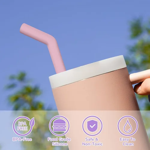 Miniatura 6 de Tomorotec Pajitas de 40 onzas, popote de acero inoxidable de 13 pulgadas con punta extensora de silicona para vaso Stanley Adventure Quencher