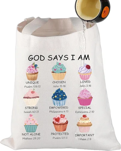 Miniatura 5 de UJIMS Christian Baker Gift God Says I Am Baking Cupcake Lovers Tote Bag Cupcakes Jesus Baking Lover Bolso de mano para mujer
