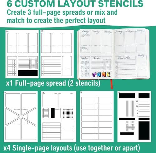 Miniatura 2 de Speedy Spreads - Plantillas de diario (diseños semanales #1), plantillas x6 para cuaderno de cuadrícula de puntos A5, ahorra tiempo en diseños