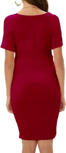 Miniatura 6 de ZIUMUDY Vestido ajustado de maternidad fruncido con cuello redondo y manga corta para baby shower, embarazo, vestido casual