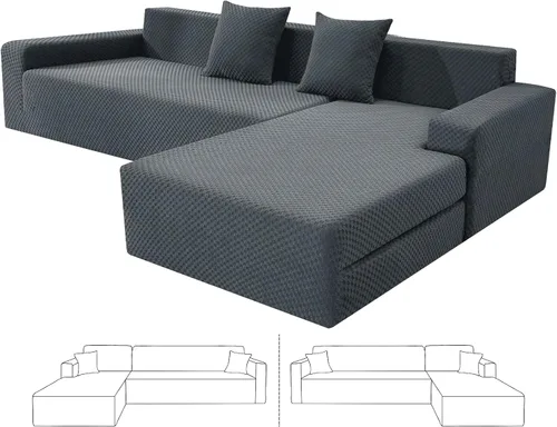 Miniatura 9 de ZNSAYOTX Fundas para sofá modular, fundas elásticas de jacquard con parte inferior elástica para sofá modular en forma de L, 2 protectores de sofá