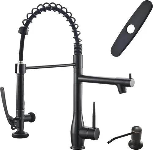 Miniatura 13 de GIMILI Grifo de cocina negro mate con rociador extraíble de una sola manija grifo de fregadero de cocina de alta presión grifos de cocina