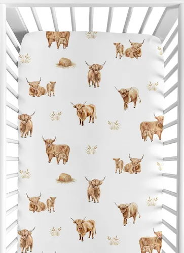 Miniatura 22 de Sweet Jojo Designs Sábana bajera ajustable de animales de granja para cuna portátil para cuna o paquete y juego - Acuarela de granja caballo, vaca