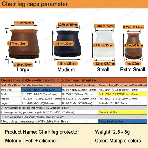 Miniatura 3 de Protectores de suelo de silicona extra pequeños para patas de silla con fieltro, se ajustan de 19/32 a 15/16 pulgadas, tapas de silicona para patas