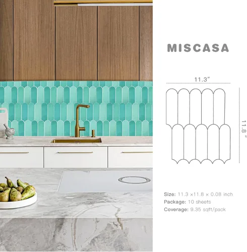 Miniatura 2 de Azulejos para Salpicaduras de Despegar y Pegar, Azulejos Autoadhesivos 3D Verde Brillante con Diseño de Pluma de Pavo Real para Cocina y Baño