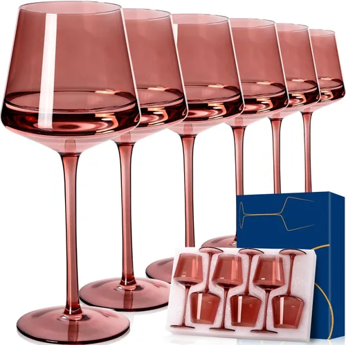 Miniatura 10 de Juego de 6 copas de vino marrón de 18 onzas, color ámbar oscuro, juego de regalo para fiestas, vasos de vidrio soplado a mano marrón para vino tinto