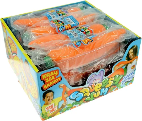 Miniatura 5 de JA-RU Squeesh Yum - Juguete elástico de zanahoria (paquete de 6) – Juguete antiestrés relleno de arena, juguetes para ansiedad blandos