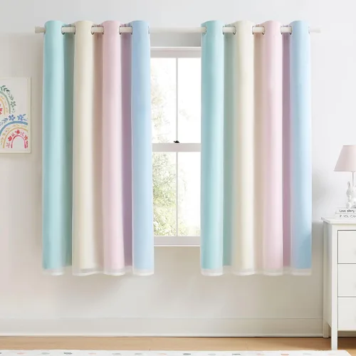 Miniatura 25 de Cortinas 100% opacas con superposición de gasa Mix and Match de doble capa, 54 pulgadas de largo, 2 paneles para dormitorio y sala de estar, azul