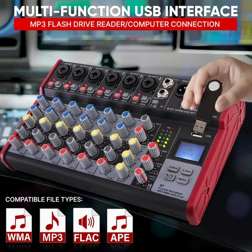 Miniatura 4 de Pyle Mezclador de audio profesional inalámbrico para DJ, 8 canales, compatible con Bluetooth, controlador de DJ, mezclador de sonido con puerto USB