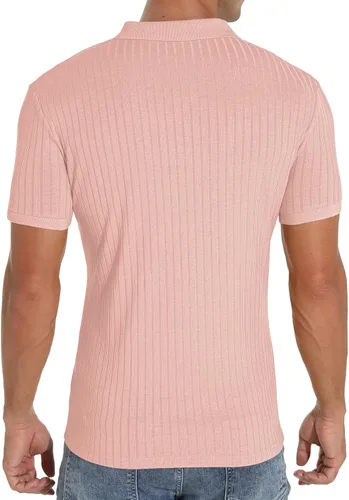 Miniatura 5 de Askdeer Camisas tipo polo con cremallera para hombre, ajustadas, casuales, elásticas, de punto acanalado, con cremallera