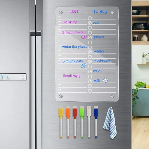 Miniatura 8 de JonXon Tablero magnético de menú acrílico de 8 x 12 pulgadas para cocina, calendario semanal acrílico para refrigerador, planificador de comidas