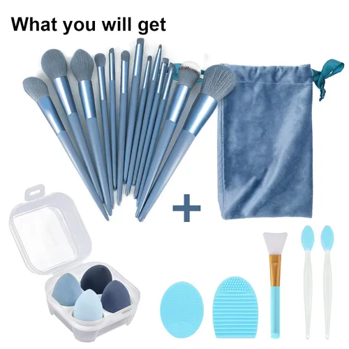 Miniatura 7 de Juego de 22 brochas de maquillaje, incluye brocha para base, brocha para sombras (azul, 22 piezas)