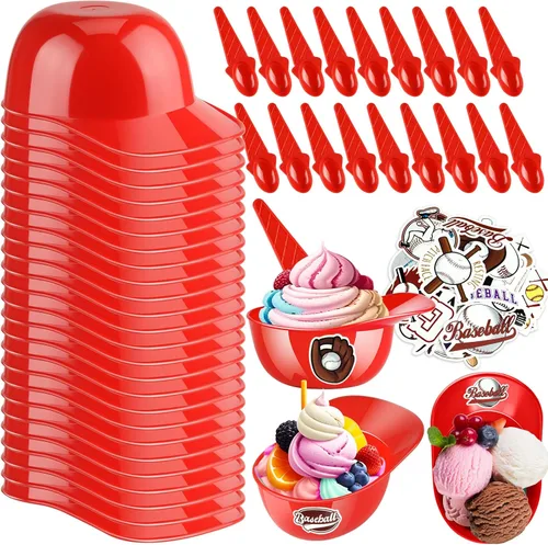 Miniatura 15 de MEEZY Juego de 16 cuencos de helado con diseño de casco de béisbol con 8 mini tazas de postre y 8 cucharas, 8 onzas. Cuencos reutilizables