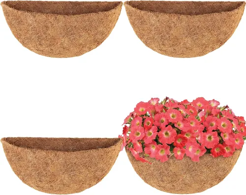 Miniatura 9 de HFHOME 4 piezas de revestimiento de coco medio redondo de 12 pulgadas, maceta de pared de medio círculo de 12 pulgadas, forros de repuesto de fibra