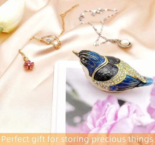 Miniatura 6 de JWT Astyle Bule-Naped Nuthatch - Cajas de baratijas con bisagras de cristal coleccionables, joyero para amantes de los pájaros, collares, anillos
