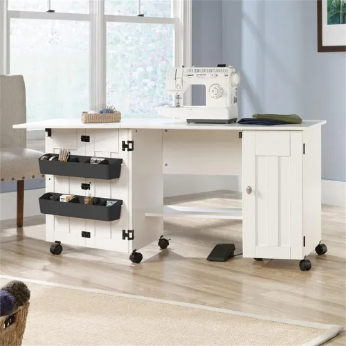 Miniatura 8 de Mueble móvil para costura y otras manualidades de madera de cerezo Blanco suave