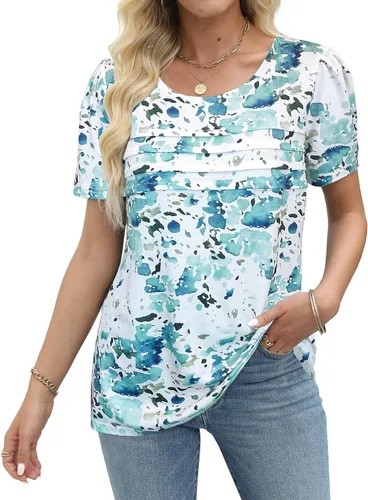 Miniatura 41 de JomeDesign - Camisetas casuales de verano para mujer, manga corta, cuello redondo, manga abullonada