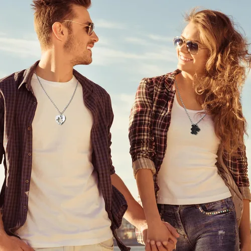 Miniatura 3 de Oidea - Collar con dije de corazón con pieza faltante, collar de amor de pareja, de acero inoxidable, cadena incluida