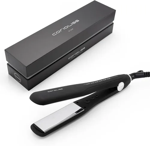 Corioliss Plancha de pelo profesional extra ancha para mujer, planchas de titanio, color negro, suave al tacto Wide