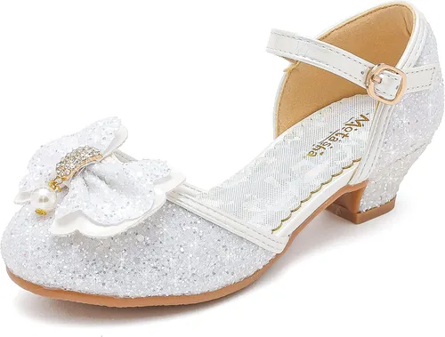 Sandalias para niñas, tacones cerrados, para boda, fiesta, princesa, lazo con lentejuelas para niños pequeños y grandes