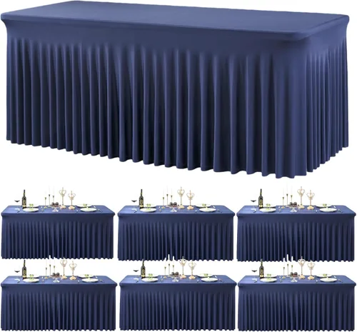 Miniatura 24 de Outpain - 4 paquetes de mantel de elastano de 6 pies para mesas plegables estándar - Mantel de mesa rosa bebé, protector de mesa para fiesta, boda