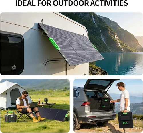 Miniatura 8 de EBL Panel solar portátil de 200 W para estación de energía, cargador solar plegable con 4 soportes, kit de panel solar impermeable IP65 con salida