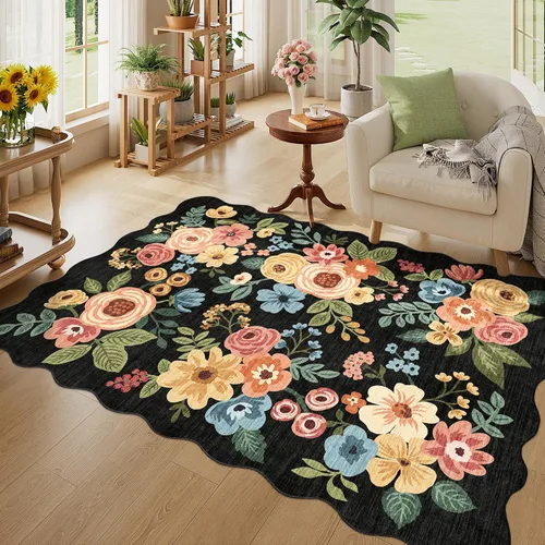 Miniatura 10 de DUKINO Alfombra de área de 6 x 9 pies, alfombra floral para sala de estar, ligera, antideslizante, lavable, alfombra de interior de pelo bajo