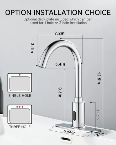 Miniatura 6 de Grifo de baño sin contacto de 3 o 1 agujero, grifo de fregadero con sensor de movimiento, grifo de agua manos libres de hospital con mezclador