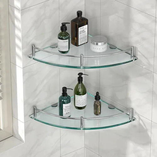Miniatura 10 de Estante de cristal flotante para baño, estantes esquineros para ducha, soporte para champú con pared de riel Esquinero para Baño para ducha