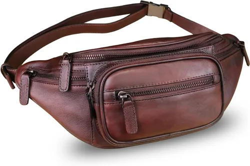 Cangurera de cuero genuino para mujeres y hombres, riñonera de cuero, bolso bandolera de moda, bolso cruzado de hombro, mochila (café)