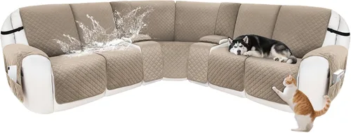 Miniatura 49 de Fundas para sofá modular reclinable, de terciopelo en forma de L, funda de consola central para perros y mascotas, lavable antideslizante, 1 funda
