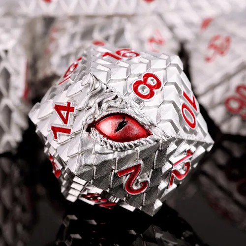 Miniatura 21 de 1 dado de metal D20 DND – Dados poliédricos gigantes metálicos de 20 caras, dados grandes de 1.378 in de ojo de dragón para juego de mesa