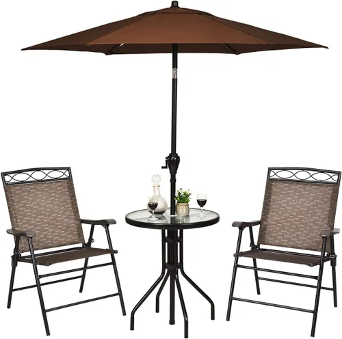 Miniatura 9 de S AFSTAR Juego de muebles de comedor de 3 piezas, mesa redonda de vidrio texturizado con agujero para paraguas, juego de conversación al aire libre