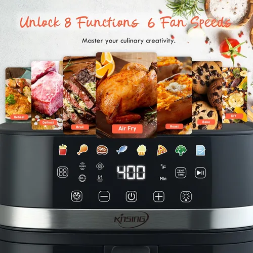 Miniatura 2 de Freidora de Aire 6.5 QT, 8 en 1 con Ventana Visible, Pantalla LED, Control de Temperatura Preciso de 400℉, Recordatorio de Agitación e Indicador