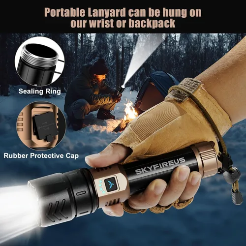 Miniatura 8 de SKYFIRE Linterna recargable de alto lúmen, súper brillante, con zoom, cuatro modos, linterna LED impermeable para camping esencial, emergencias al