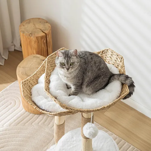 Miniatura 4 de PISARRY Torre de árbol para gatos, árbol moderno de 46 pulgadas para gatos de interior y adultos, condominio de lujo para gatos con poste rascador